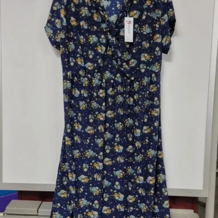 [BUNJANG] Women's Diagonal Line Floral Print Short Sleeve Dress / 여성 사선라인  꽃무늬 원피스  반팔 냉장고 원피스