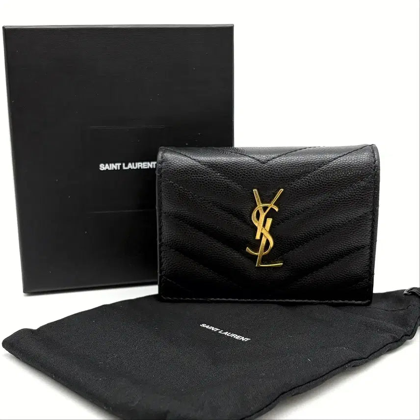 [BUNJANG] Saint Laurent Monogram Matelassé Card Wallet Black / 생로랑 모노그램 마틀라세 여성 반지갑 카드지갑 블랙 (530841)