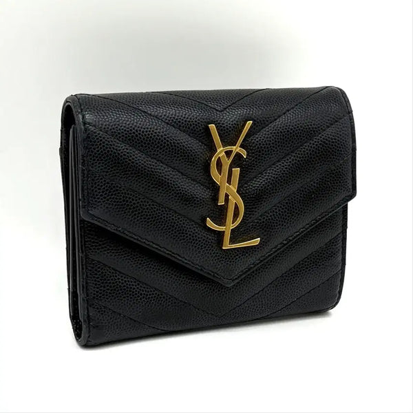 [BUNJANG] Saint Laurent Monogram Matelassé Compact Bi-fold Wallet Black / 생로랑 모노그램 마틀라세 컴팩트 반지갑 블랙 (403943)