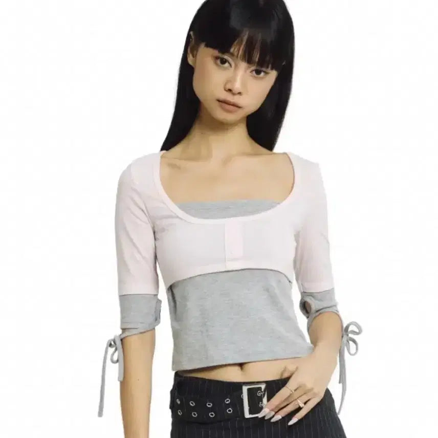 [BUNJANG] PORE RING LAYERED CAKE TEE [GREY-PINK] / 포어링 LAYERED CAKE TEE [GREY-PINK]