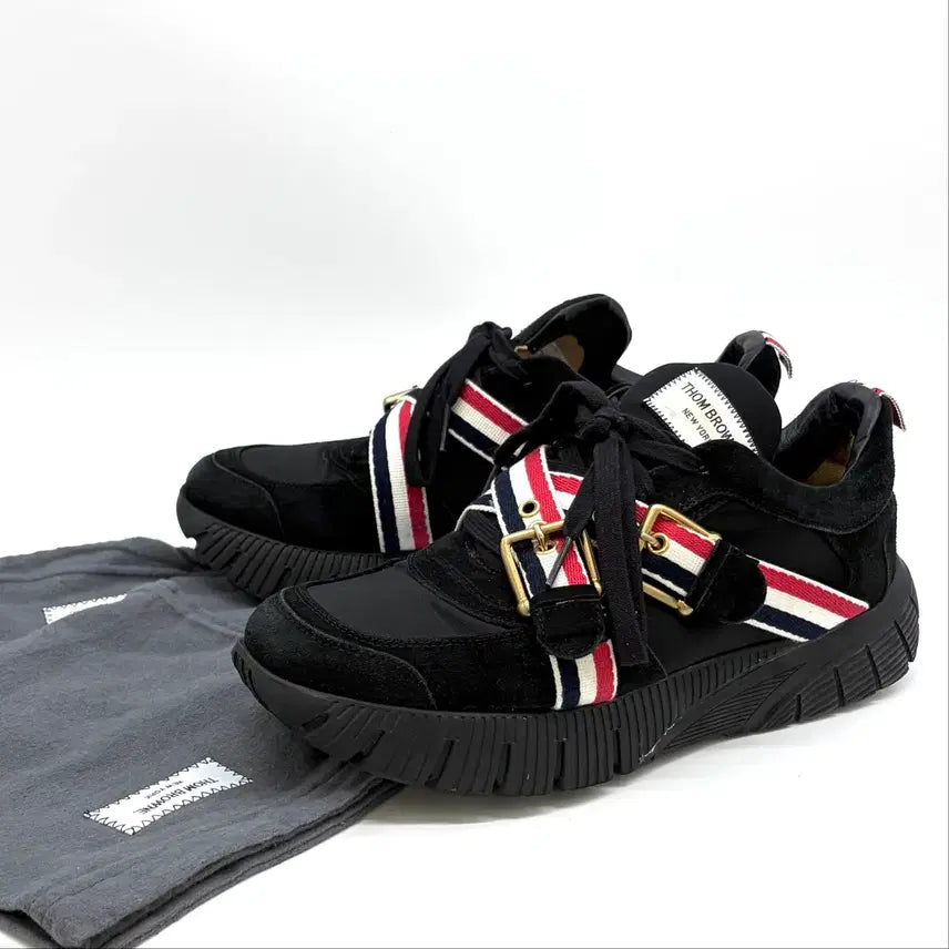 [BUNJANG] Thom Browne Tricolor Stripe Strap Sneakers Black Suede / [10사이즈] 톰브라운 삼선 스트랩 스니커즈 블랙