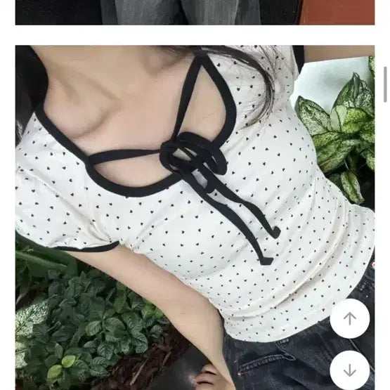 [BUNJANG] White Dot Ribbon Puff Short Sleeve T-shirt / 에이블리 화이트 도트 리본 퍼프 반팔티