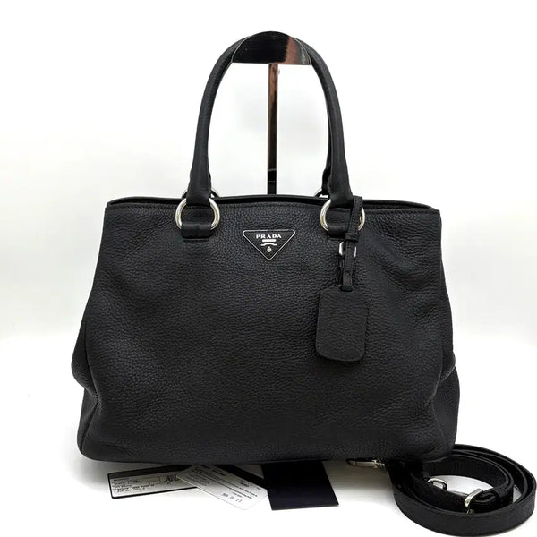 [BUNJANG] Prada Vitello Daino Tote Shoulder Bag Black (BN2579) / 프라다 비텔로 다이노 토트백 숄더백 블랙 (BN2579)