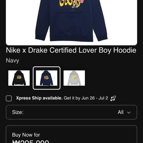 [BUNJANG] Nike x Drake Certified Lover Boy Hoodie Navy L / Certified lover boy 나이키 드레이크 녹타 후드티