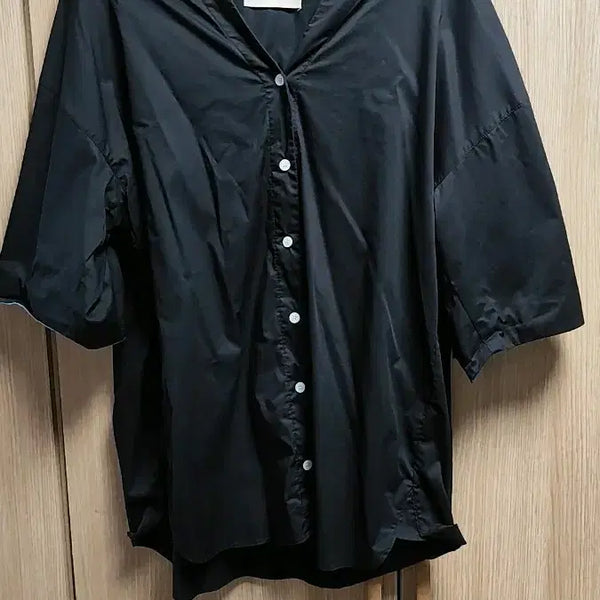 [BUNJANG] Black Cotton Spandex Long Shirt / 최종가격내림)블랙 면스판 롱 셔츠