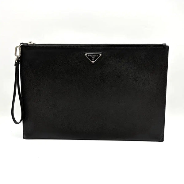 [BUNJANG] Prada Saffiano Triangle Logo Clutch Bag Black / 프라다 사피아노 삼각로고 클러치백 블랙