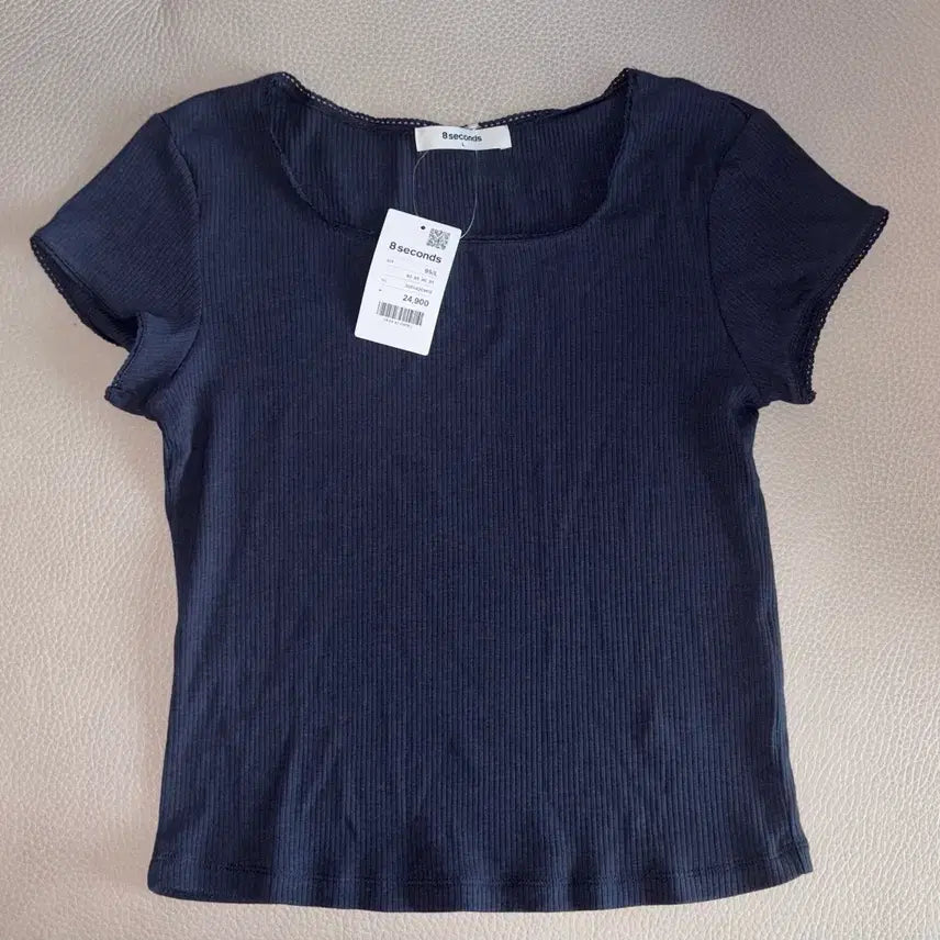 [BUNJANG] 8seconds Ribbed Short Sleeve T-shirt Navy / 에잇세컨즈 반팔 골지t 네이비 95 원가이하ㅜㅜ