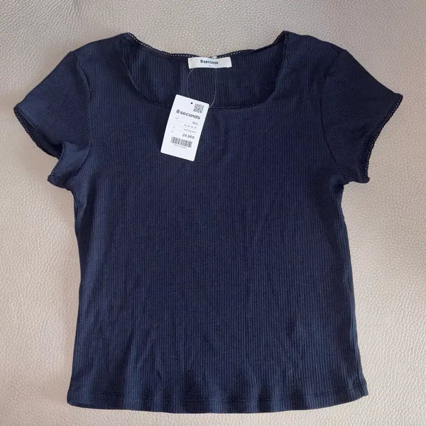 [BUNJANG] 8seconds Ribbed Short Sleeve T-shirt Navy / 에잇세컨즈 반팔 골지t 네이비 95 원가이하ㅜㅜ
