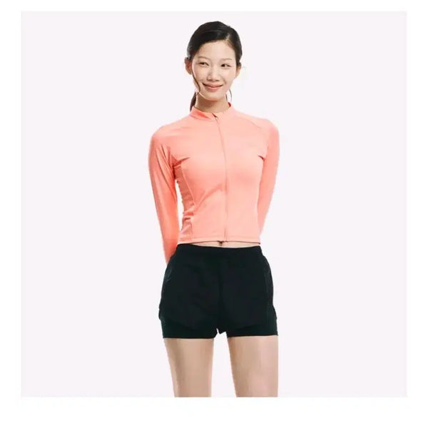 [BUNJANG] Barrel Women's Essential Crop Zip-Up Rash Guard - Coral / 배럴 여성 에센셜 크롭 집업 래쉬가드 코랄90