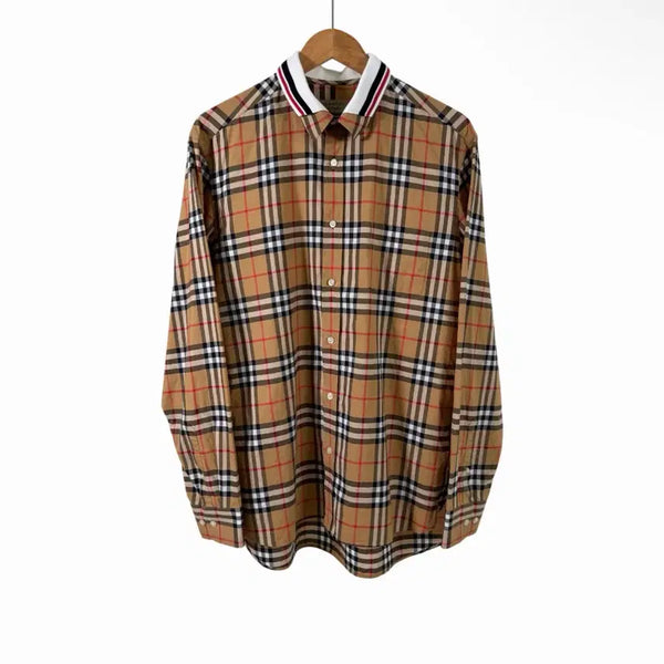 [BUNJANG] Burberry Men's Edward Classic Check Double Collar Shirt Beige/White XL / [XL] 버버리 남성 에드워드 클래식 체크 더블 카라 셔츠 8004962