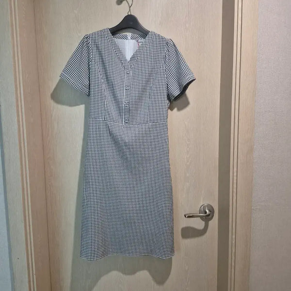 [BUNJANG] Checked Short Sleeve Midi Dress (Size 95) / 체크무늬 반팔 원피스사이즈95