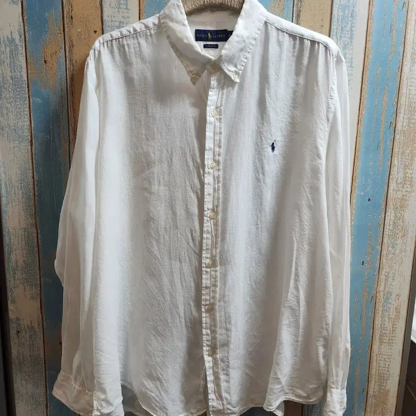 [BUNJANG] Polo Ralph Lauren Classic Fit 100% Linen White Long Sleeve Shirt 2XL / 폴로 랄프로렌 클래식핏 100% 린넨 화이트 긴팔 셔츠 2XL