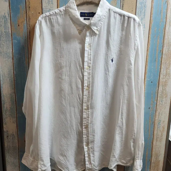 [BUNJANG] Polo Ralph Lauren Classic Fit 100% Linen White Long Sleeve Shirt 2XL / 폴로 랄프로렌 클래식핏 100% 린넨 화이트 긴팔 셔츠 2XL