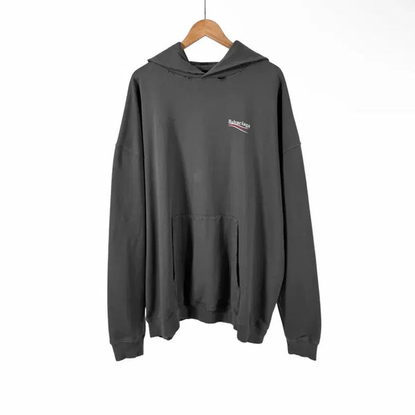 [BUNJANG] Balenciaga Political Distressed Oversized Fit Hoodie Grey / [XS] 발렌시아가 디스트로이드 폴리티컬 라지핏 후드 티셔츠 그레이