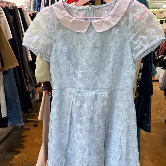 [BUNJANG] Lenibon Lace Collar Dress Sky Blue / 레니본 레이스 칼라 원피스 하늘색