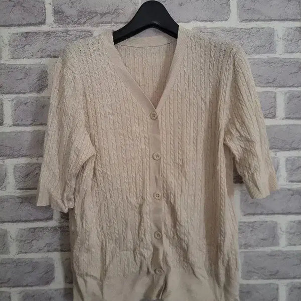 [BUNJANG] Ezel Company Beige Cable Knit Cardigan Size 66 / 이젤컴퍼니 베이지 케이블니트가디건66/알뜰한여우