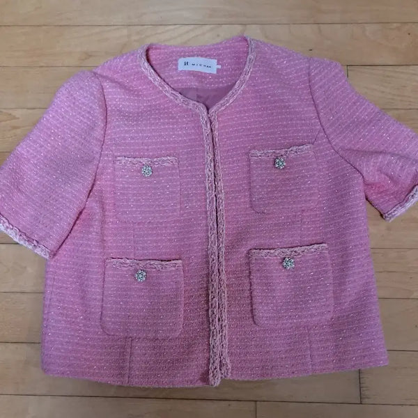 [BUNJANG] It Michaa Pink Tweed Jacket (Size 66-77) / 잇미샤 트위드자켓66~77