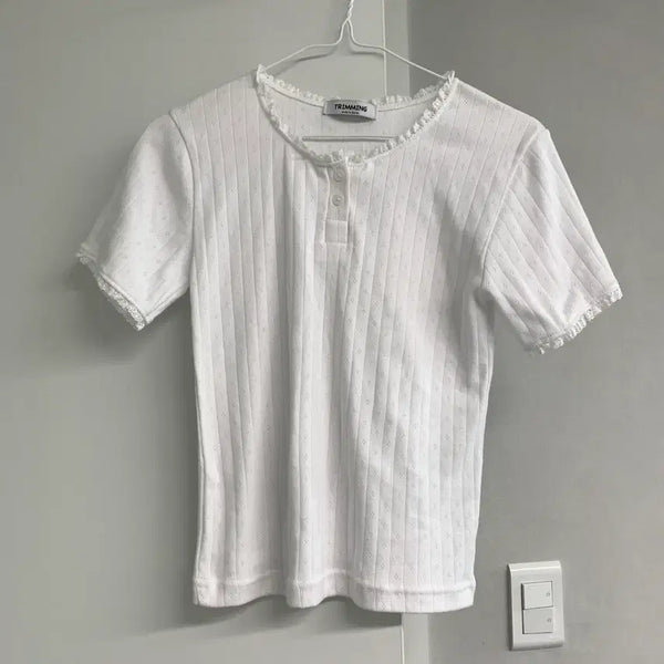 [BUNJANG] Lace Cotton T-Shirt / 새상품 레이스 코튼 티셔츠
