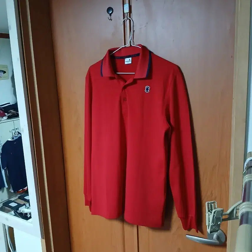 [BUNJANG] WAXED ANGLE Long Sleeve Polo Shirt Red / 와이드앵글 긴팔 카라티 빨강
