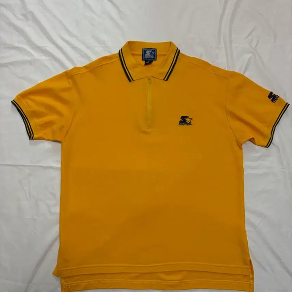 [BUNJANG] Starter 90s Yellow Collar T-Shirt Zip-Up / L) 90s 스타터 starter 스포츠 카라티 카라 집업 옐로우