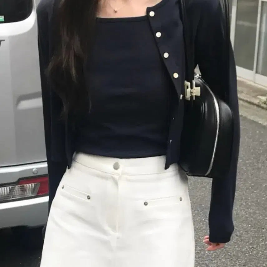 [BUNJANG] Kkonmi-go Navy Short-Sleeve Cardigan Set / 꼰미고 네이비 반팔가디건 세트 새상품