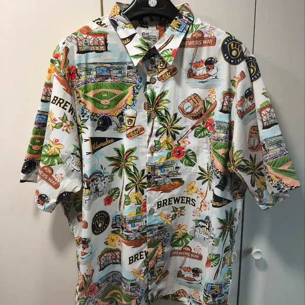 [BUNJANG] RAINSPOONER x MLB Milwaukee Hawaiian Shirt / 새거 M 레인스푸너 x MLB 밀워키 하와이안 셔츠