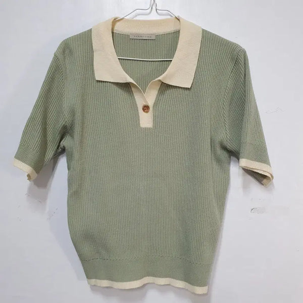 [BUNJANG] Cherrykoko Collar Short Sleeve Knit Mint / 체리코코 카라 반팔 니트 민트