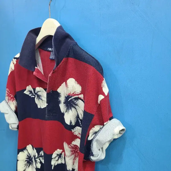 [BUNJANG] Nautica Japanese Vintage Striped Floral Short-Sleeve Polo Shirt / 일본판 노티카 반팔 카라티like아메카지