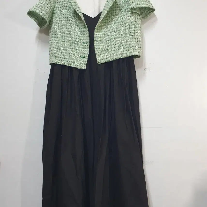 [BUNJANG] 8seconds Tweed Short Sleeve Jacket & Logarden Bustier Strap Dress Set / 8세컨즈 트위드 반팔자켓과 Logarden뷔스에스트 끈원피스