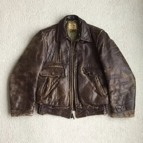 [BUNJANG] 50s Steerhide Leather Jacket / 50s campus 스티어 하이드 레더 자켓
