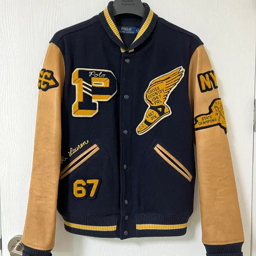 [BUNJANG] Polo Ralph Lauren Varsity Jacket Navy/Beige Size M / 폴로 랄프로렌 바시티 자켓 네이비/베이지 M사이즈 판매