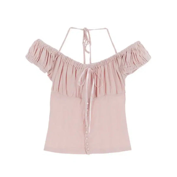 [BUNJANG] Rose Franz Shirring Halter Off Shoulder T-shirt / 로제프란츠 Shirring Halter Off Shoulder 티셔츠