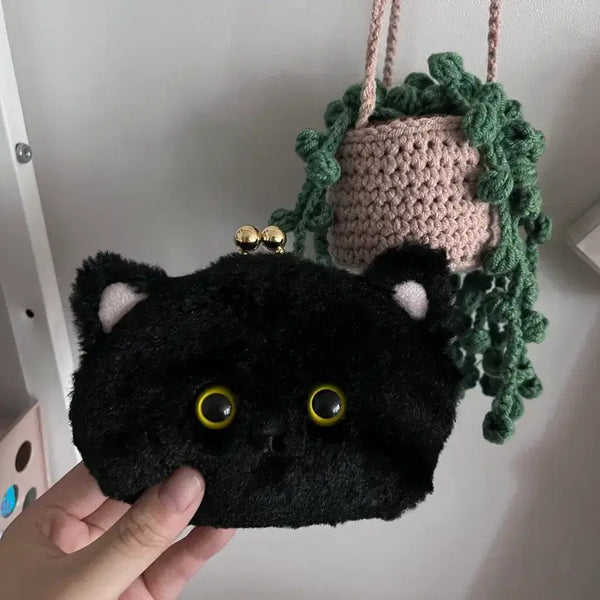 [BUNJANG] Black Cat Plush Pouch Wallet / 까망고양이 인형 털 파우치 지갑 굿즈