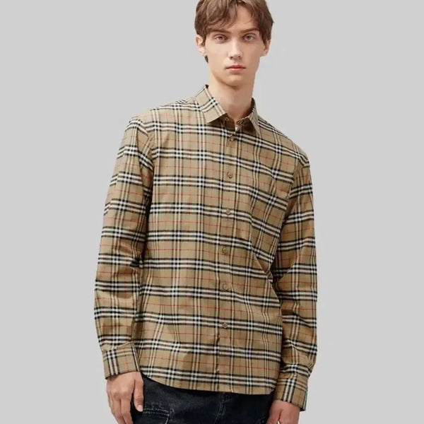 [BUNJANG] Burberry Small Scale Check Stretch Cotton Shirt - Archive Beige (LG) / 버버리 스몰 스케일 체크 스트레치 코튼 셔츠 아카이브 베이지 LG