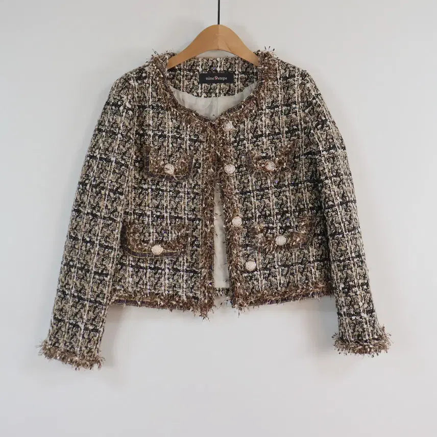 [BUNJANG] Nine Steps Tweed Cropped Jacket No Collar / Nine Steps 트위드 자켓 프리 노카라 크롭 자켓