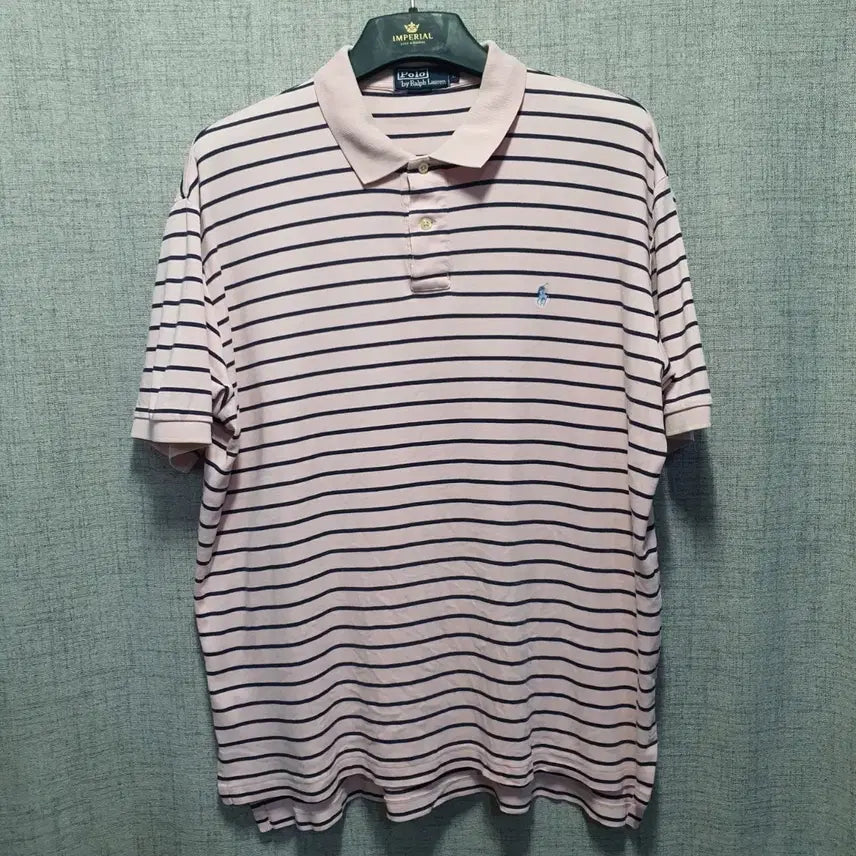 [BUNJANG] Polo Ralph Lauren Striped Short Sleeve Polo Shirt Pink L / 폴로 랄프로렌 스트라이프 반팔 카라티 핑크 L
