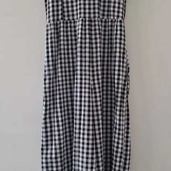 [BUNJANG] Check Pattern Gauze Sleeveless Jumpsuit / Long Skirt Pants / 체크 패턴 지지미 나시 점프수트/긴 치마바지/롱 스커트팬츠(새 제품)