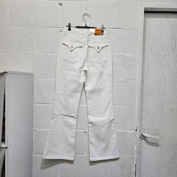 [BUNJANG] Back Pocket Bootcut Cotton Pants - White / S사이즈 뒷포켓 부츠컷 코튼 팬츠-화이트(693)