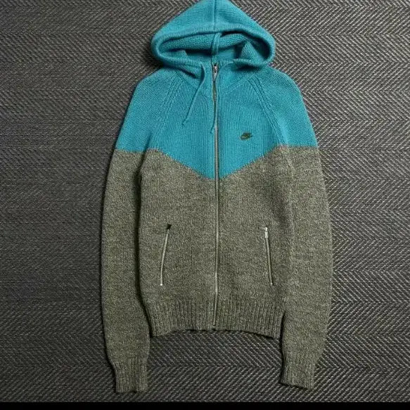 [BUNJANG] Nike Knit Hooded Zip-Up Sweater Blue/Gray L / 나이키 니트 후드 집업 블루/그레이