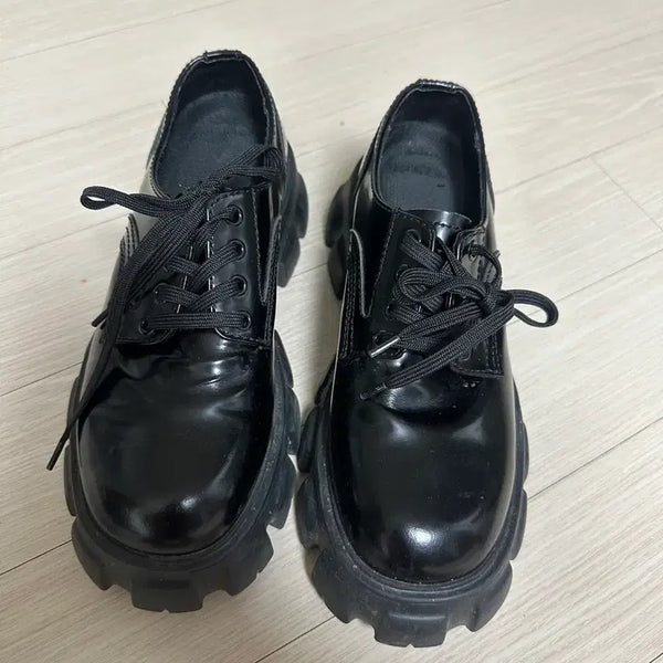 [BUNJANG] Black Patent Leather Platform Derby Shoes / 블랙 유광 플랫폼 더비