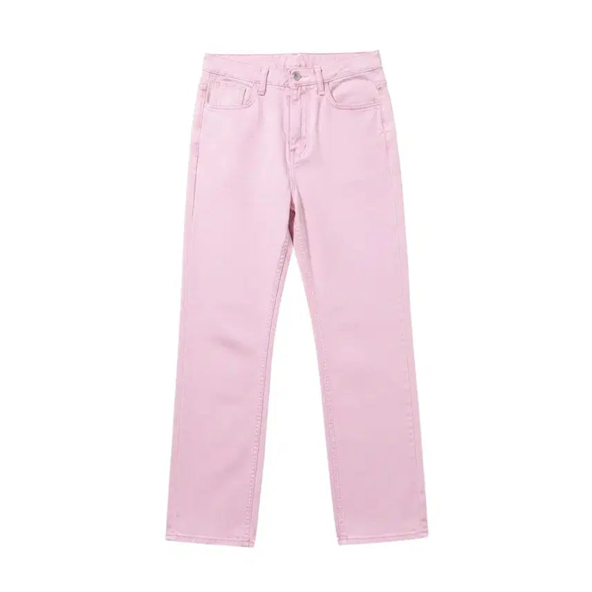 [BUNJANG] Women's Straight Pink Denim Pants (Size M) / 여성M/ 스트레이트 핑크 데님팬츠 16-104