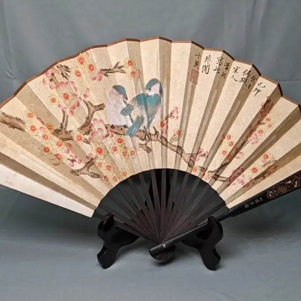 [BUNJANG] Yu Fei'an (Yu Zhao) Plum Blossom and Birds Folding Fan Painting, Chinese Antique Art / 우비암 우조 명의 화조도 접선 부채 중국골동품 고미술품 수집품 고화 그림