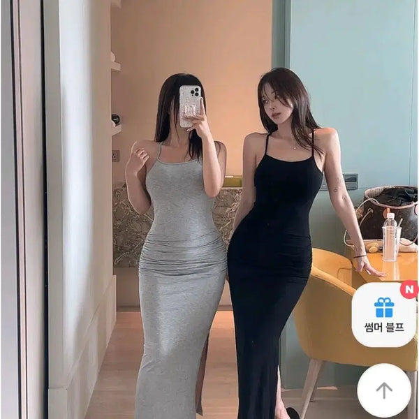 [BUNJANG] Hip Shirring Slit Long Dress / 힙셔링 트임 롱원피스(자체제작상품)
