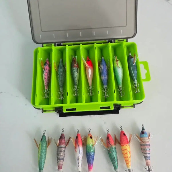 [BUNJANG] Squid and Cuttlefish Fishing Lures Set (14 pcs) with Case / 쭈갑낚시용 네추럴에기 14p세트 케이스포함