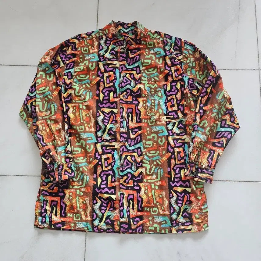 [BUNJANG] Handmade 100% Cotton Geometric Print Retro Shirt (Men's M-L) / 빈티지 30년 전 직접 디자인한  셔츠 (순면/남성 95~100)