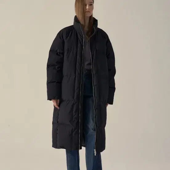 [BUNJANG] Facade Pattern Goose Down Long Padding Black / 파사드패턴 구스다운 롱패딩