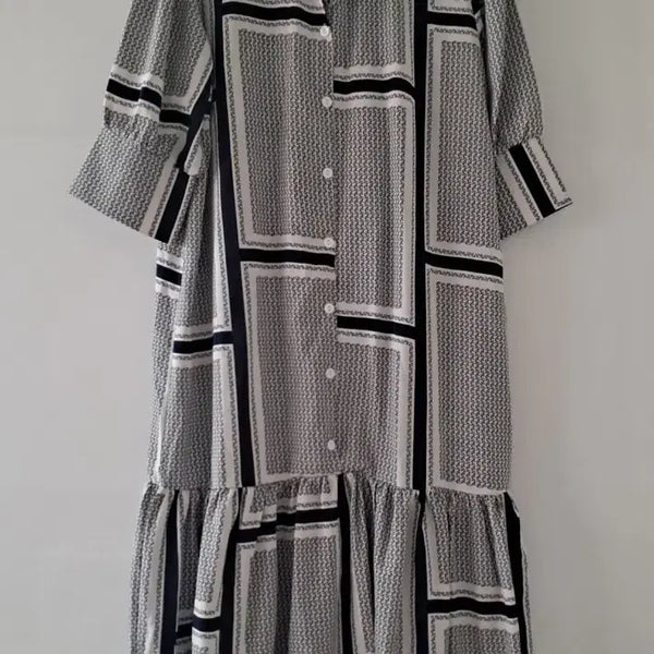 [BUNJANG] Elegant Pattern Short-Sleeve Shirt Dress / Sailor Frill Long Dress (New) / 고급스러운 패턴 반팔 셔츠 원피스/세일러 프릴 롱 원피스(새 제품)