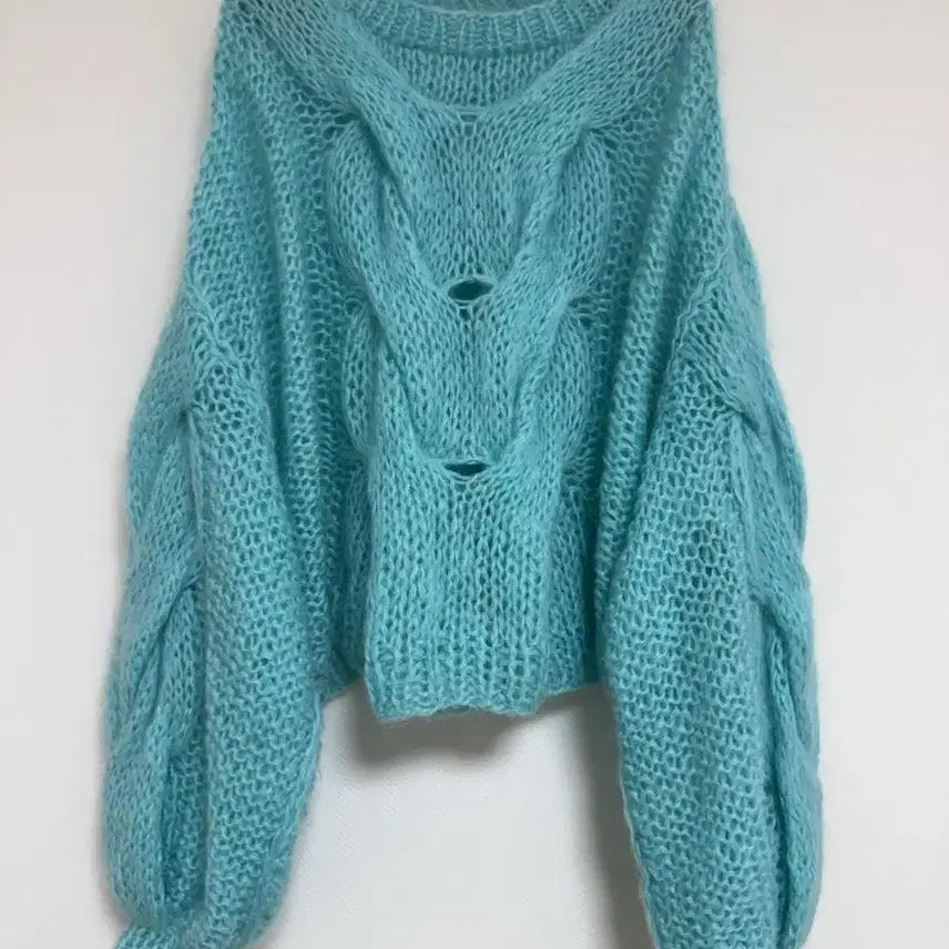 [BUNJANG] Loewe Turquoise Mohair Knit Sweater / 로에베 터콰이즈블루 모헤어 니트