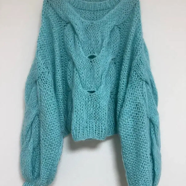 [BUNJANG] Loewe Turquoise Mohair Knit Sweater / 로에베 터콰이즈블루 모헤어 니트
