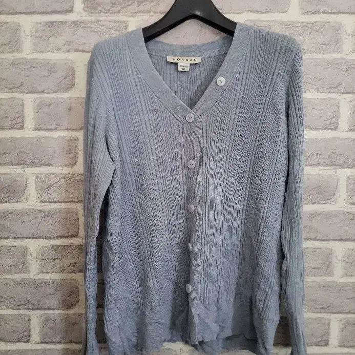 [BUNJANG] Morgan Blue Button Detail Ribbed Knit Sweater Size 66 / 모르간 블루 단추장식 골지니트66/알뜰한여우